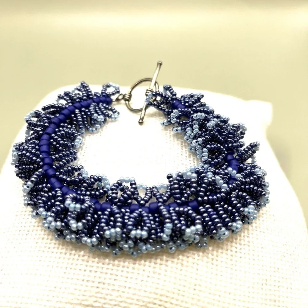 Blue Seed Bead Bracelet Multi Layered Seed Beads Assorted Blue Seed Beads